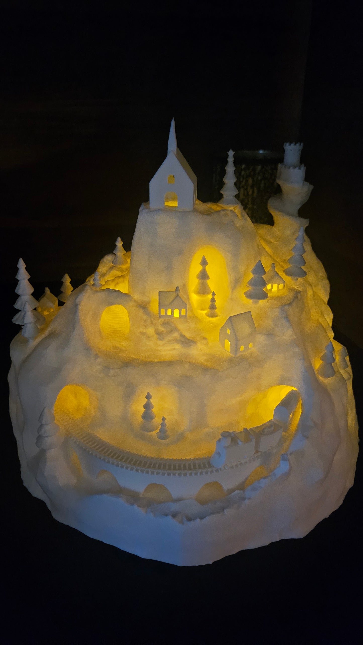 🎄 3D-geprint Kerstdorp met Treintje – Lichtdoorlatend Winterdecor