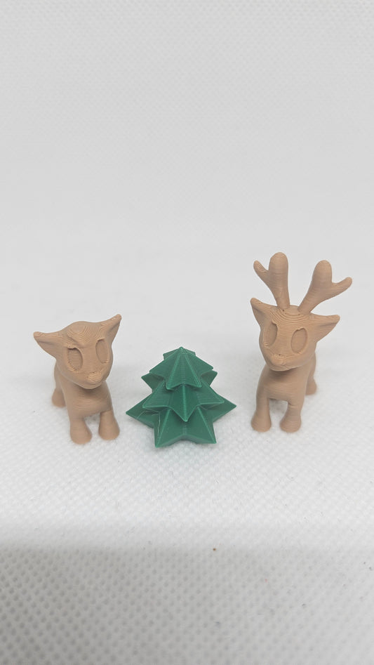 Mini Kerstdorp Set – 2 Hertjes & 1 Boompje (3 stuks)