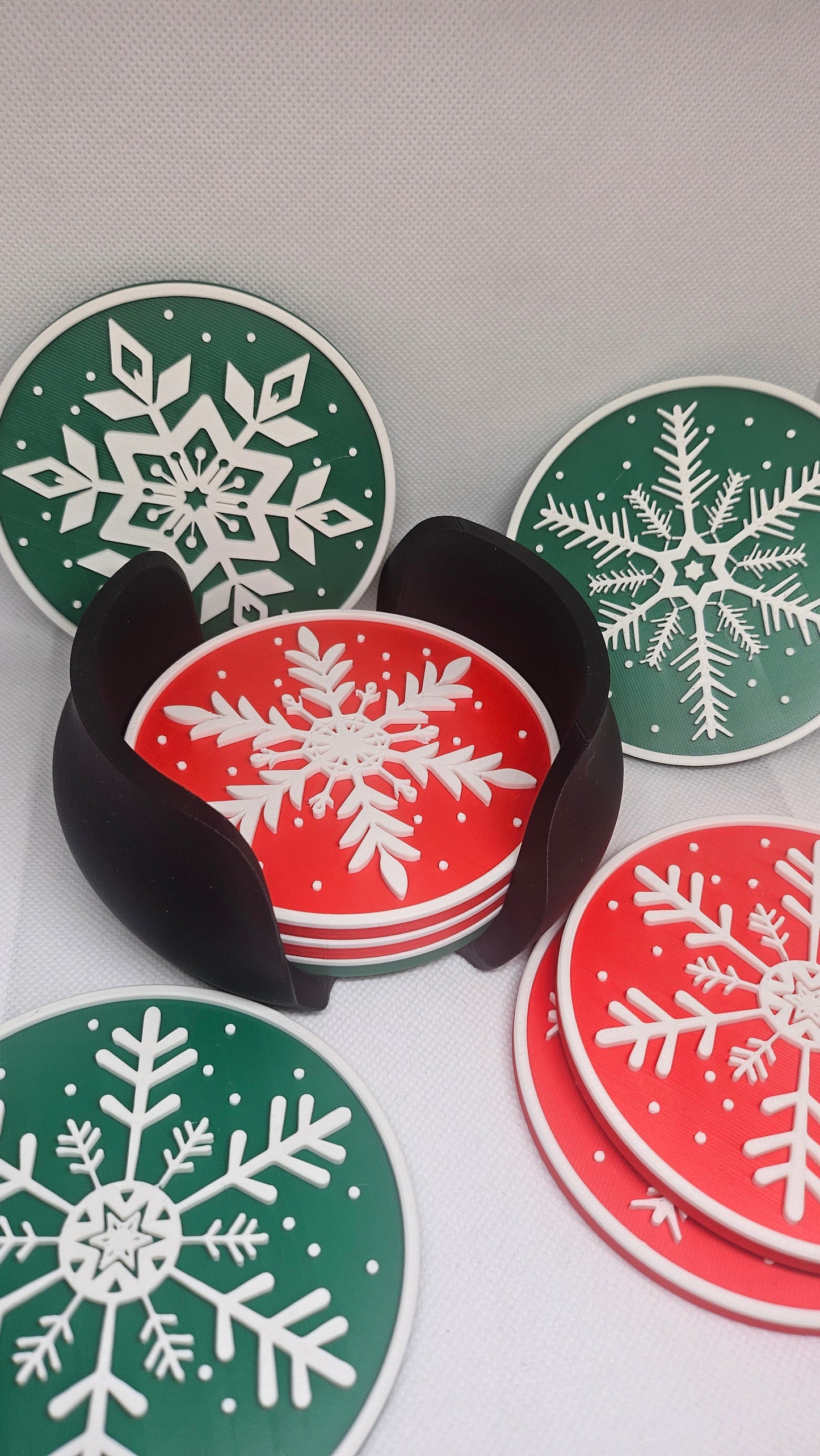Kerst Coaster Set (8-delig) met Houder – Sneeuwvlok Editie