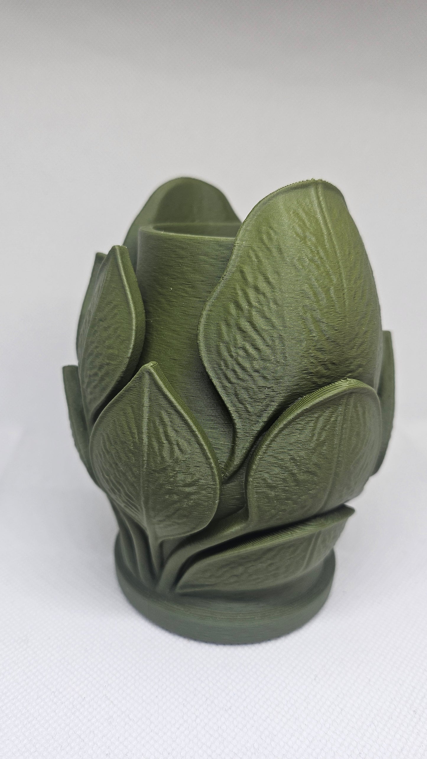 Blad Vaas – 3D Geprint Decoratiestuk in Luxe Groen (12 cm)