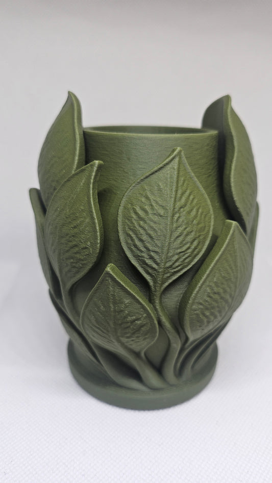 Blad Vaas – 3D Geprint Decoratiestuk in Luxe Groen (12 cm)