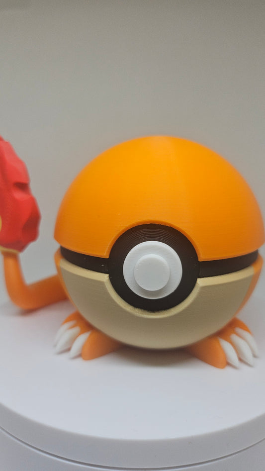 #0004 Charmander Ball (met voetjes) – 3D Printed Pokéball (7 cm)